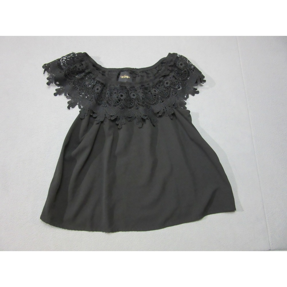Wishful Top Blouse Womens XL Black Crochet Lace Off Shoulder Angel Whimsigoth